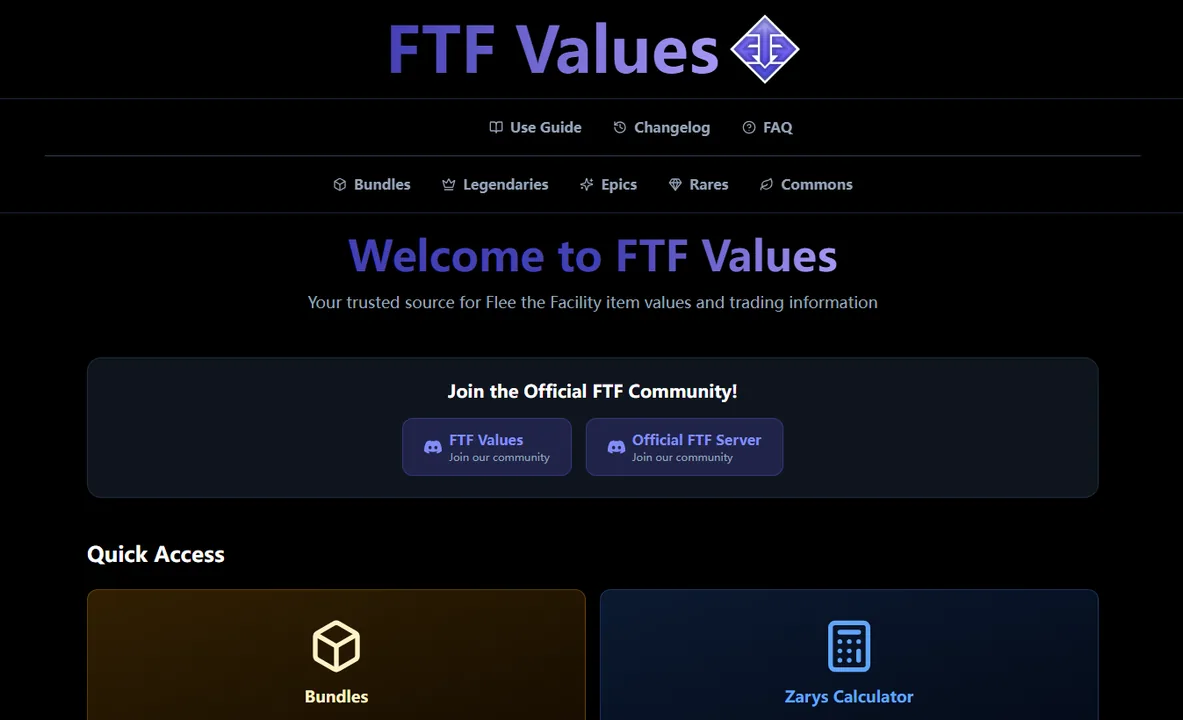Screenshot of the Base44 FTF Values page for Flee the Facility value checks