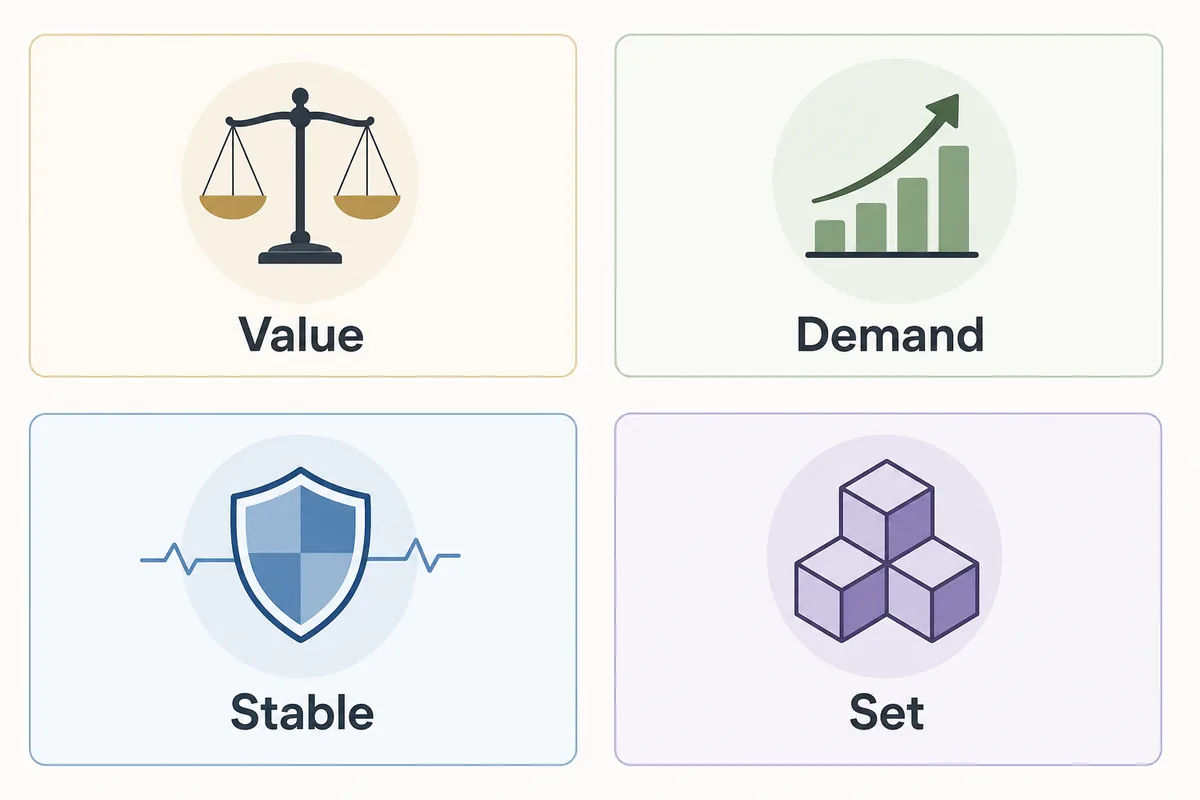 Editorial matrix for value demand stability and set context in Flee the Facility trade checks