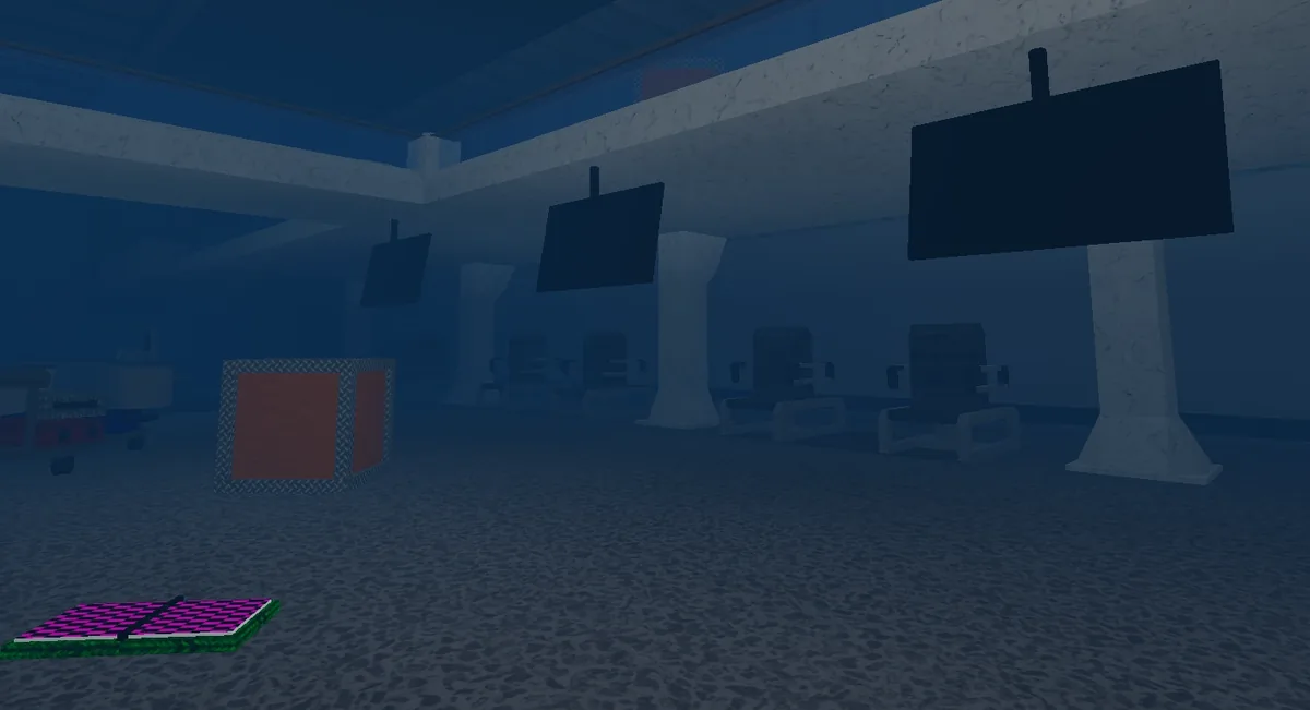 Community screenshot of the blue-fog Airport map in Flee the Facility