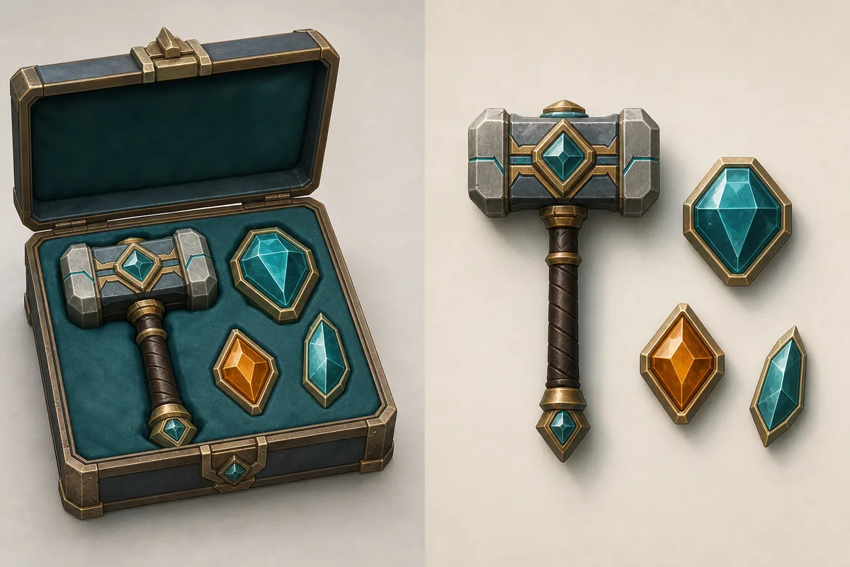 Illustration comparing a complete matching bundle with the same trade pieces separated